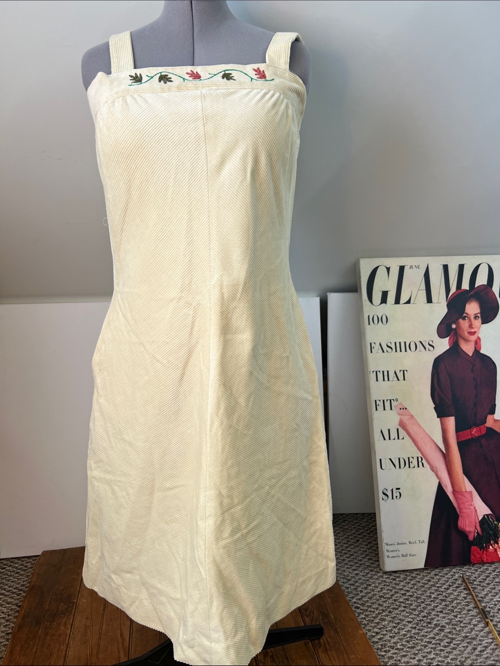 Vintage 80s corduroy strap dress by Skyr fall leaves NWT